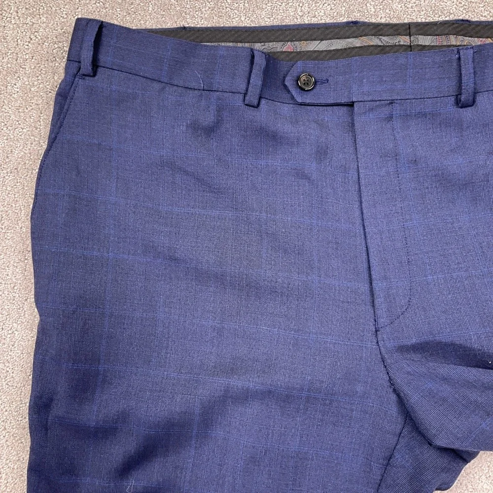 Lauren Ralph Lauren Pants Men 42W 32L‎ Blue Plaid Wool Stretch Dress Trousers